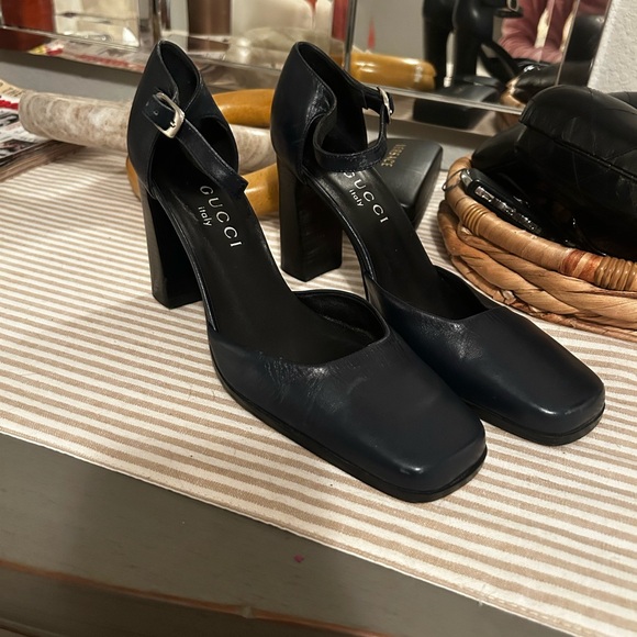Gucci Women's Dark Blue Block Heel Shoes - Picture 1 of 6